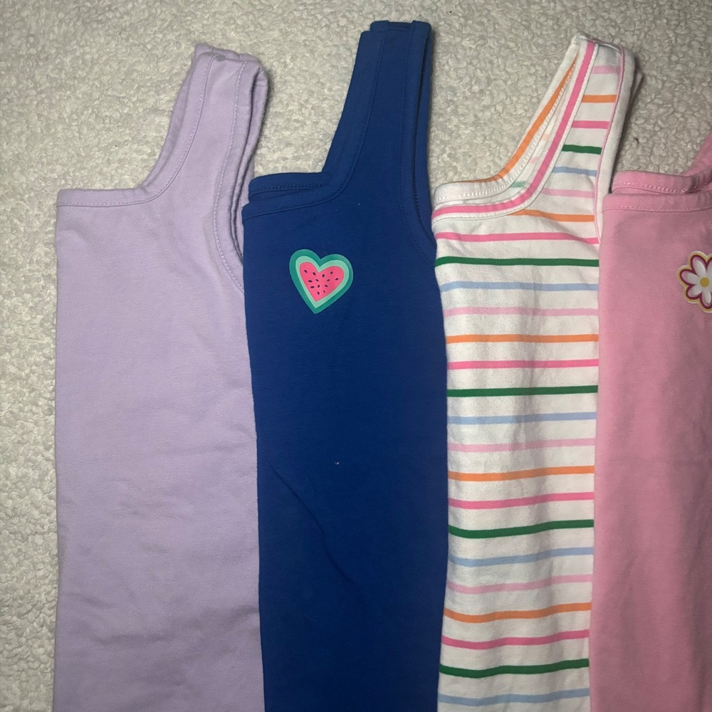 Girls Tank Top Bundle Lot 5pc Old Navy Adidas Size 6-6X Multicolor Striped Heart - Picture 2 of 5